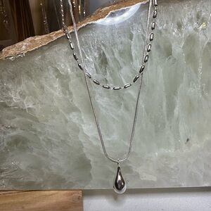 Elegant Silver Necklace Set teardrop double layer 925